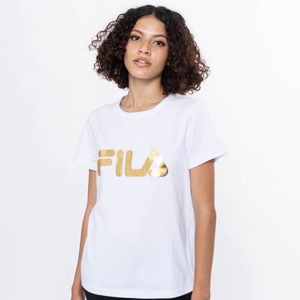 Fila Deckle Gold Women's T-Shirts - White,NZ 102-96714